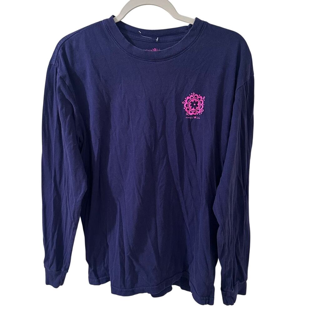 Natural Life Blue Pink Long Sleeve T-Shirt Casual Cozy Inspirational, size M EUC